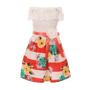 Cold Shoulder Floral Stripe Holiday Party Off Shoulder Floral Coral Dress 6-14